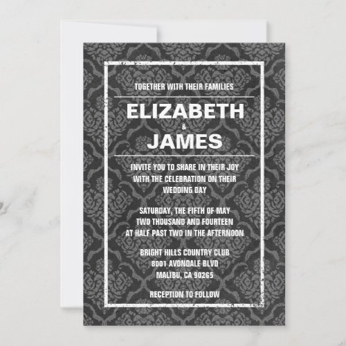 Rustic Vintage Black Damask Wedding Invitations