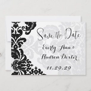 Rustic Vintage Black Damask Wedding Save the Date Invitation