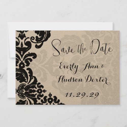 Rustic Vintage Black Damask Wedding Save the Date Invitation