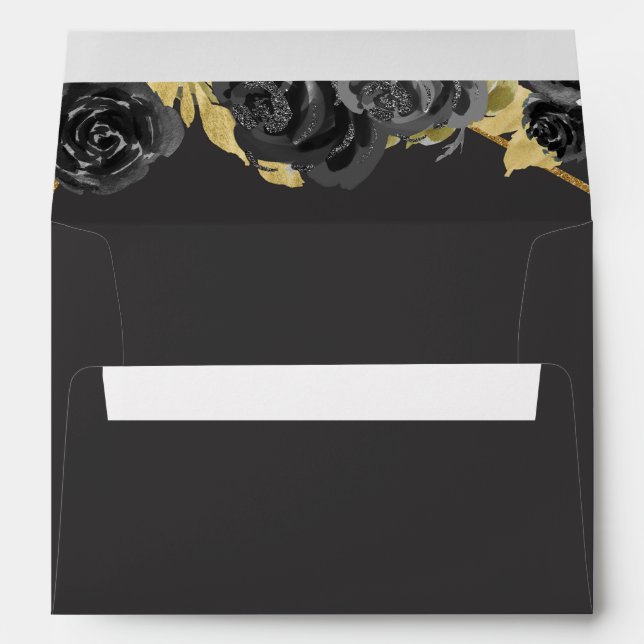 Rustic Vintage Black Gold Tiara Floral  Envelope (Back (Bottom))