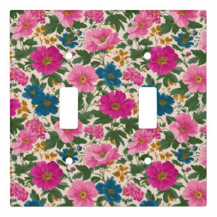 Rustic Vintage Blue and Pink Floral Pattern Light Switch Cover