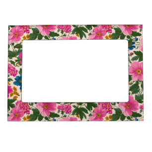 Rustic Vintage Blue and Pink Floral Pattern Magnetic Frame