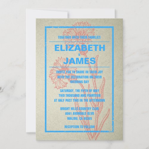 Rustic Vintage Blue And Red Wedding Invitations
