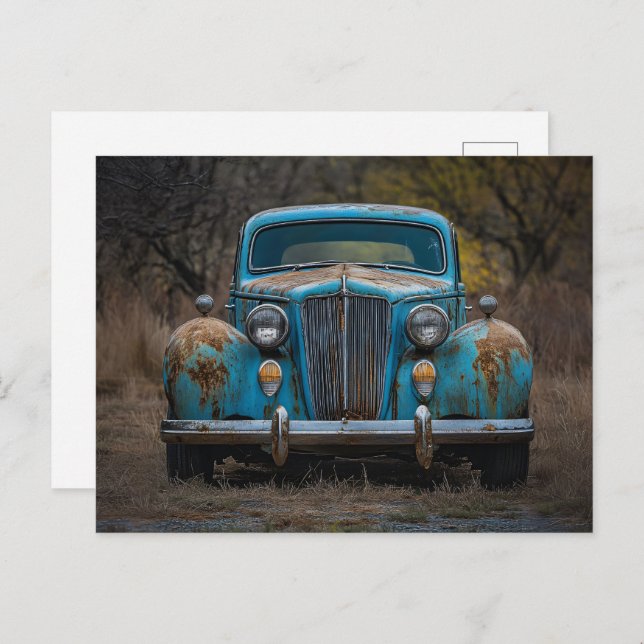 Rustic Vintage Blue Car Postcard (Front/Back)