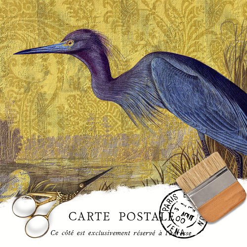 Rustic Vintage Blue Heron Bird Texture Decoupage Tissue Paper