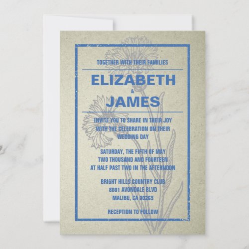 Rustic Vintage Blue Wedding Invitations