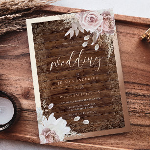 Rustic Vintage Blush Floral Rose Gold Wedding Foil Invitation