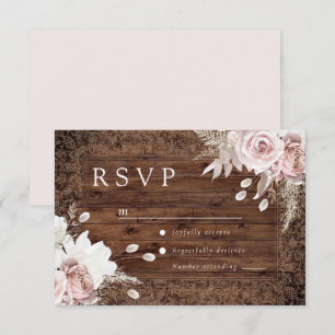 Rustic Vintage Blush Floral Wedding RSVP Card