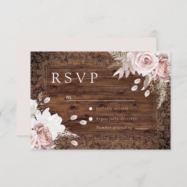 Rustic Vintage Blush Floral Wedding RSVP Card (Front/Back)