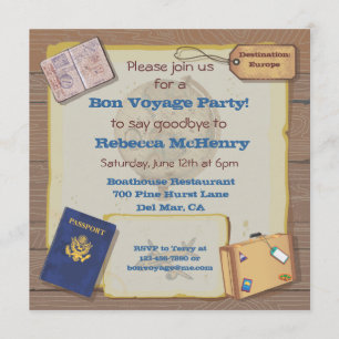 Rustic Vintage Bon Voyage Party Invitation