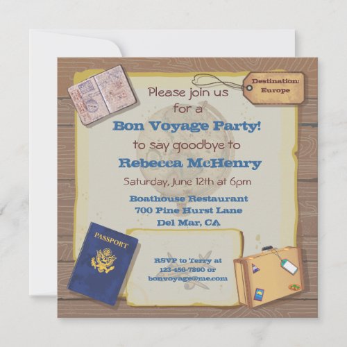 Rustic Vintage Bon Voyage Party Invitation