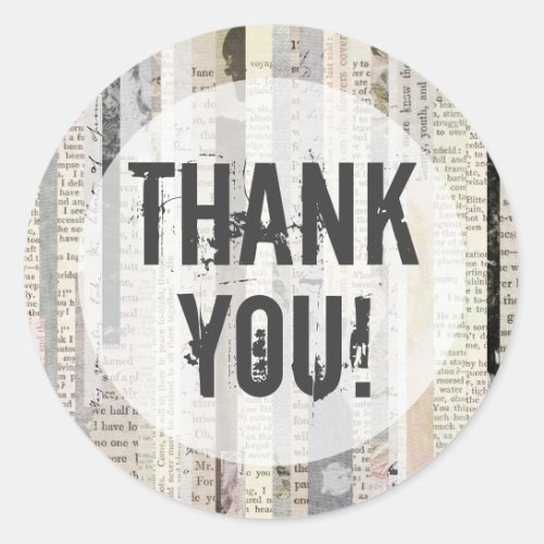 Rustic Vintage Book Pages Ephemera Bold Thank You Classic Round Sticker