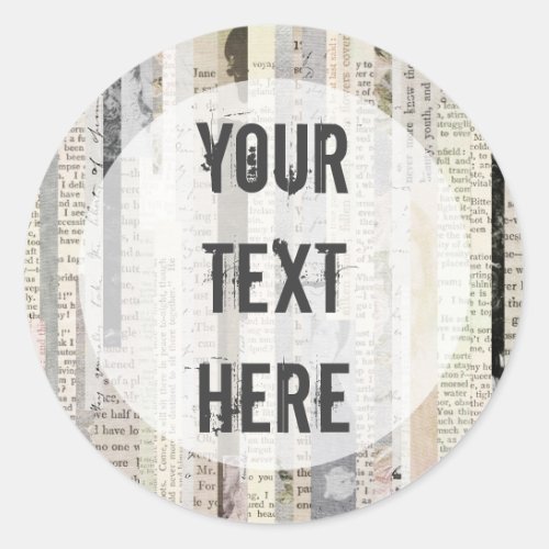 Rustic Vintage Book Pages Ephemera Bold Typewriter Classic Round Sticker