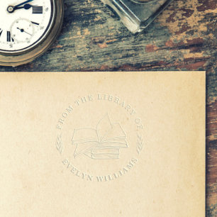 Rustic Vintage Books From The Library Of Round Embosser