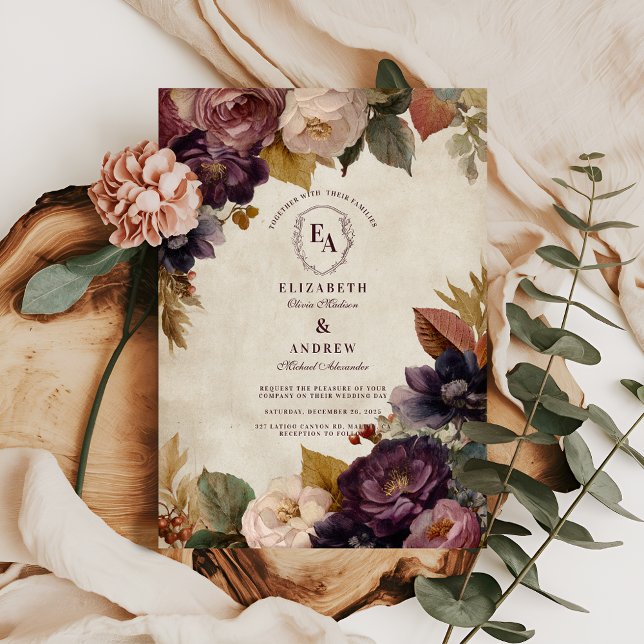 Rustic Vintage Botanical Fall Wedding Design Invitation (Creator Uploaded)
