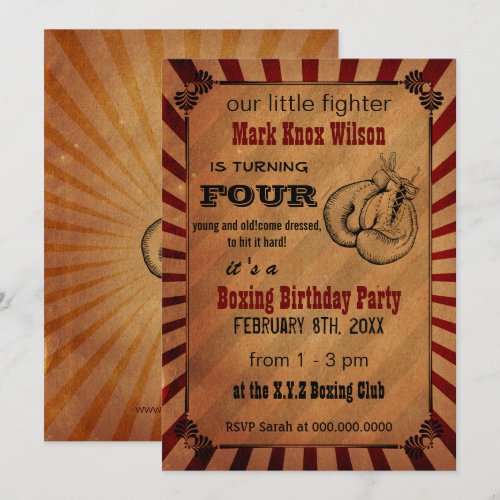 Rustic Vintage Boxing Birthday Invitations