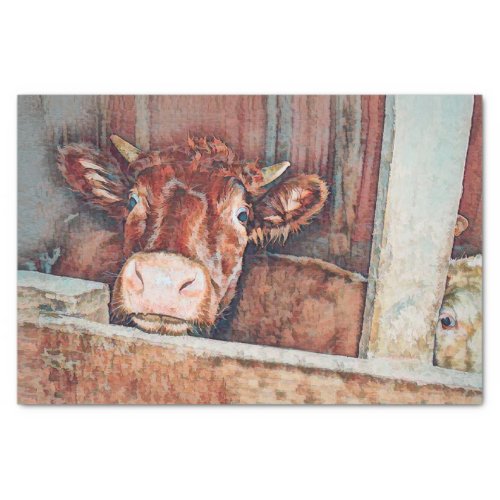 Rustic Vintage Brown Cow Old Country Barn Tissue Paper