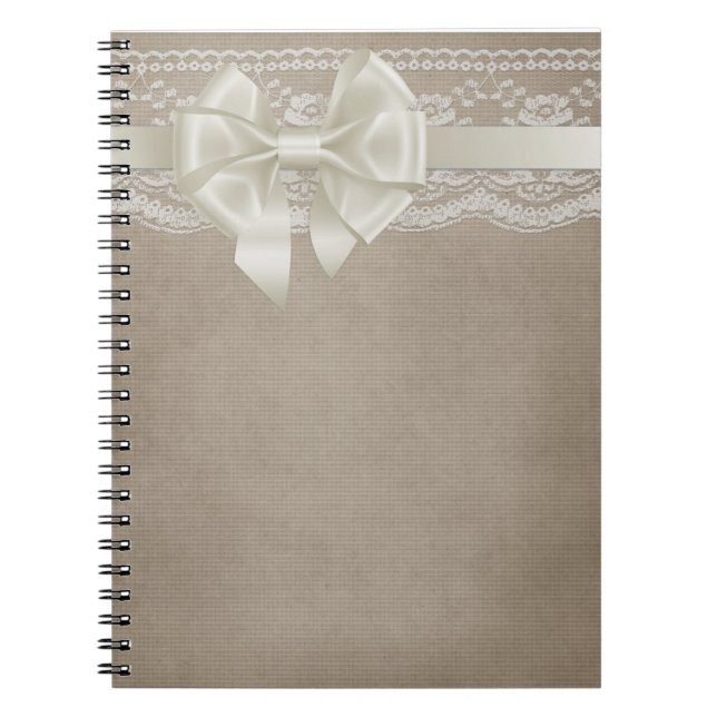 Rustic Vintage Burlap & Lace Notebook (Front)