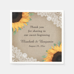 Rustic Vintage Burlap Lace Sunflower Wedding Napkins