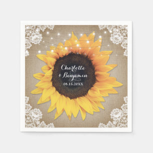 Rustic Vintage Burlap Lace Sunflower Wedding Napkins