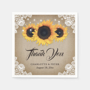 Rustic Vintage Burlap Lace Sunflower Wedding Napkins