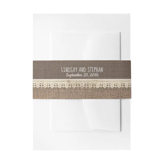 Rustic Vintage Burlap Lace Wedding Invitation Belly Band Zazzle