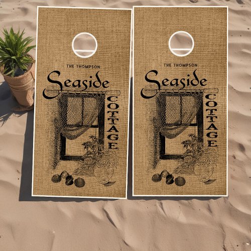 Rustic Vintage Burlap Seaside Cottage Cornhole Set