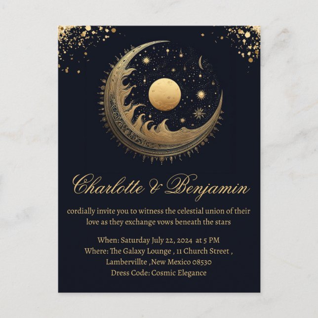 Rustic Vintage Celestial Wedding Invitation Postcard (Front)