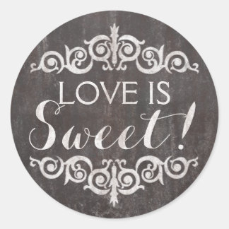 Rustic Vintage Chalkboard Love is Sweet Classic Round Sticker