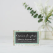 Rustic Vintage Chalkboard Painted Aqua on Damask Business Card (Standing Front)