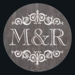 Rustic Vintage Chalkboard Personalized Monogram Classic Round Sticker<br><div class="desc">Three letter initial or his and hers first initial ampersand with monogrammed chalkboard theme stickers, nice personalized touch for envelope seal, or wedding favor sticker for treats and goodies! Old-time vintage chalkboard theme for that old pharmacy label look. Add custom text for party or occasion. Dark charcoal gray and black...</div>