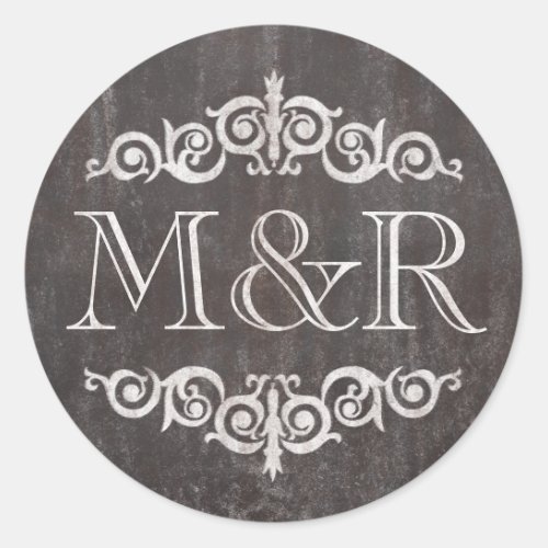 Rustic Vintage Chalkboard Personalized Monogram Classic Round Sticker