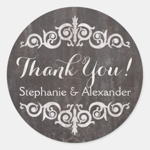 Rustic Vintage Chalkboard Personalized Thank You Classic Round Sticker