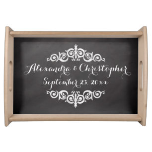 Rustic Vintage Chalkboard Personalized Wedding Serving Tray