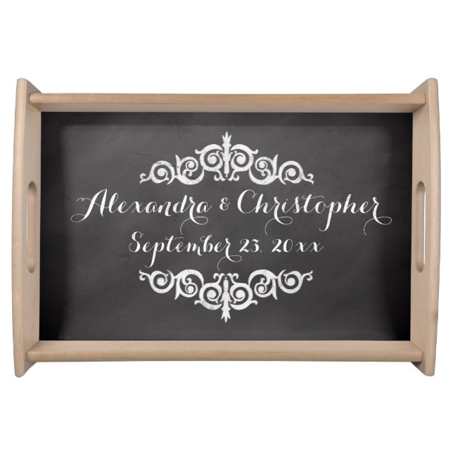 Rustic Vintage Chalkboard Personalized Wedding Serving Tray (Front)