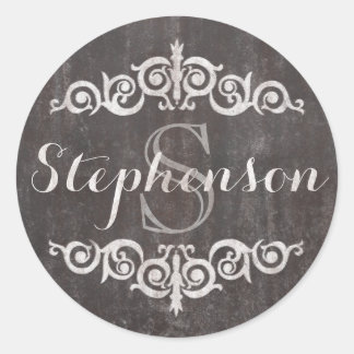 Rustic Vintage Chalkboard Script Name Monogram Classic Round Sticker