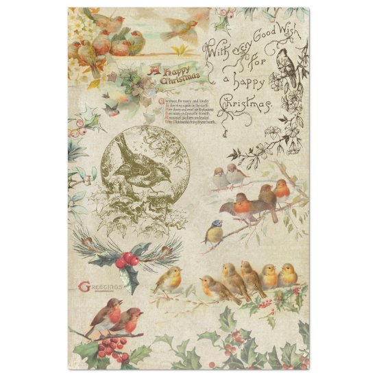 Rustic Vintage Christmas Birds & Holly Ephemera