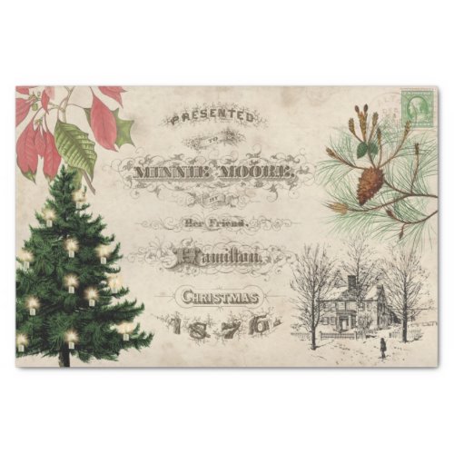 Rustic Vintage Christmas Botanical Ephemera Tissue Paper