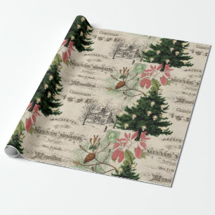 Rustic Vintage Christmas Botanical Ephemera Wrapping Paper