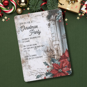 Rustic Vintage Christmas Dinner Party Invitation