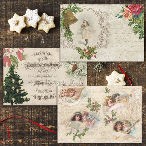 Rustic Vintage Christmas Ephemera Collage Wrapping Paper Sheets