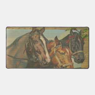 Rustic Vintage Christmas Horses Desk Mat