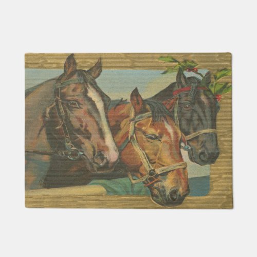 Rustic Vintage Christmas Horses Doormat