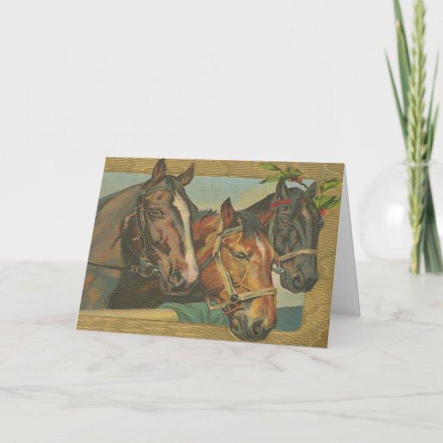 Rustic Vintage Christmas Horses Holiday Cards (Front)