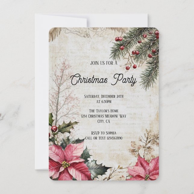 Rustic Vintage Christmas Party Scrapbook Page Invitation (Front)