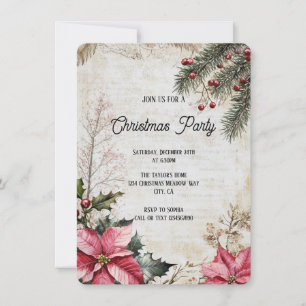 Rustic Vintage Christmas Party Scrapbook Page Invitation
