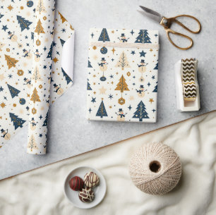 Rustic Vintage Christmas Pattern in Soft Pastels Wrapping Paper