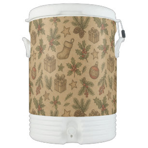 Rustic, vintage Christmas patterned Beverage Cooler