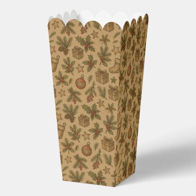 Rustic, vintage Christmas patterned Favor Boxes (Front)