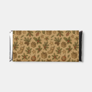 Rustic, vintage Christmas patterned Hershey Bar Favors